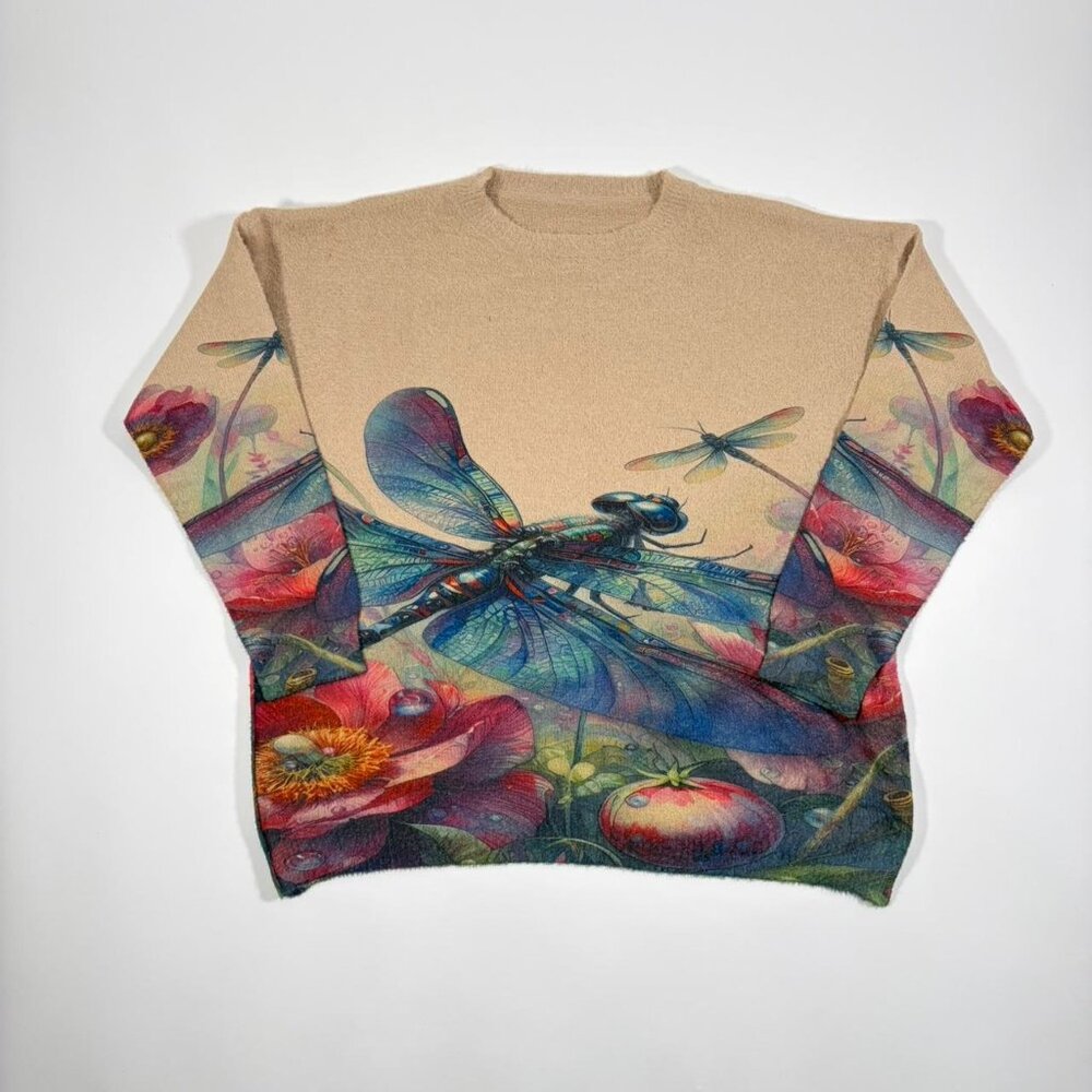 Oversized Sublimated Garden + Dragonfly Art Sweater